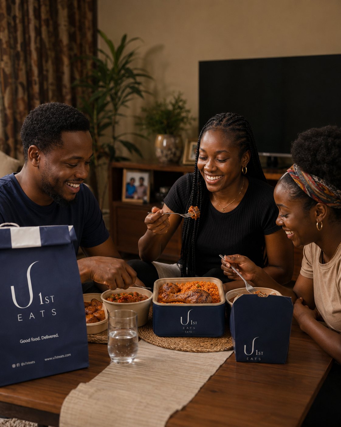 Nigerian customers enjoying delivered U1st Eats food at home