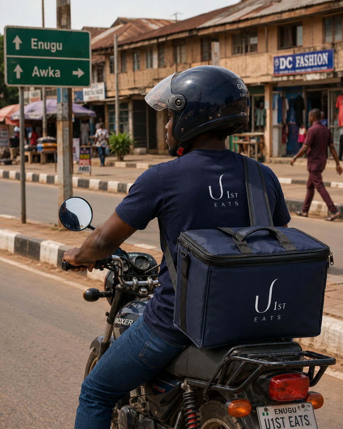 U1st Eats dispatch rider on a Nigerian road